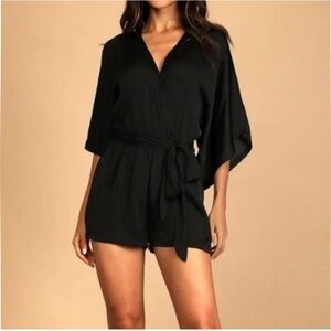 Lulu's Elegant Black Satin Kimono Romper